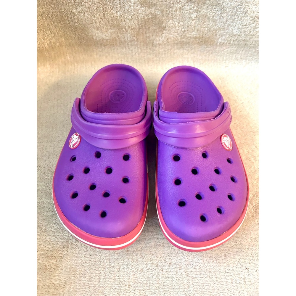 Crocs Crocband Clogs Girls Kids 12 Neon Purple Candy Pink Slip On Water Shoes